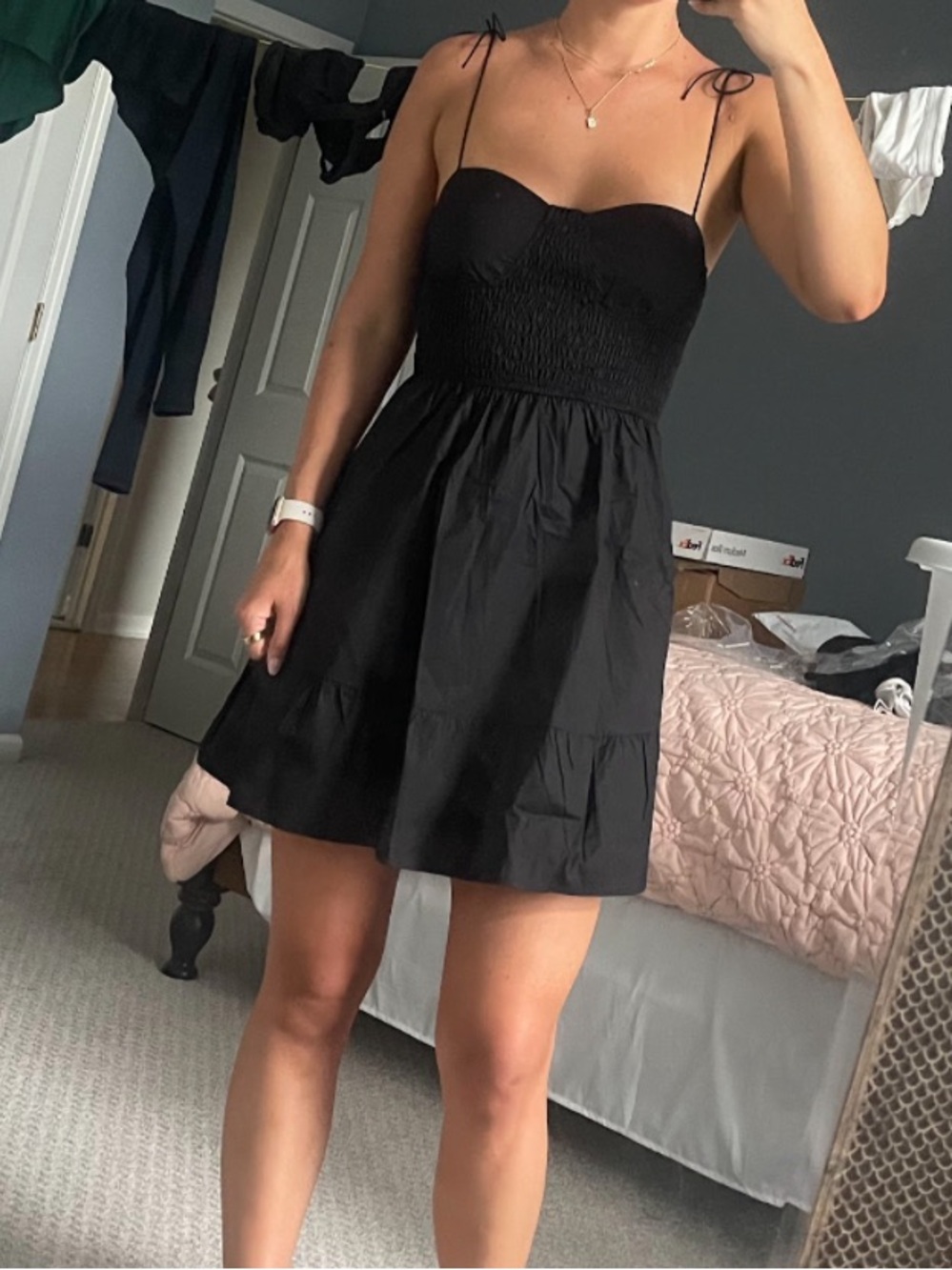 Women's Black Smocked Bodice Mini Dress Steve Madden